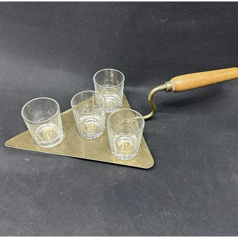 Freemasonry Brass Trowel Shot Glass Serving Tray Vintage Late 1800s to Mid 1900s